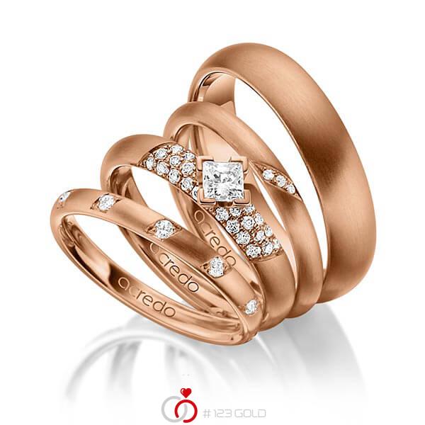 Set in Rotgold 585 mit zus. 0,755 ct. Brillant & Prinzess-Diamant tw, si von acredo - A-1413-4 Set in Rotgold 585 mit zus. 0,755 ct. Brillant & Prinzess-Diamant tw, si von acredo - A-1413-4