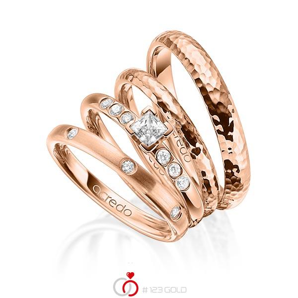 Set in Rotgold 750 mit 0,4 ct. + zus. 0,26 ct. Brillant & Prinzess-Diamant tw, si tw, vs von acredo - A-1411-17 Set in Rotgold 750 mit 0,4 ct. + zus. 0,26 ct. Brillant & Prinzess-Diamant tw, si tw, vs von acredo - A-1411-17