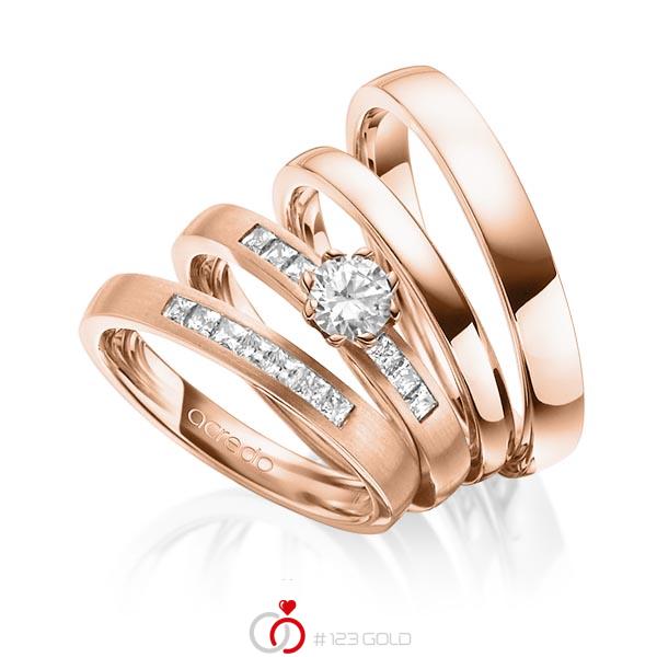 Set in Rotgold 750 mit 0,4 ct. + zus. 0,39 ct. Prinzess-Diamant & Brillant tw, si tw, vs von acredo - A-1419-16 Set in Rotgold 750 mit 0,4 ct. + zus. 0,39 ct. Prinzess-Diamant & Brillant tw, si tw, vs von acredo - A-1419-16