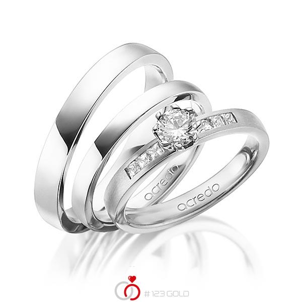 Set in Weißgold 585 mit 0,4 ct. + zus. 0,18 ct. Brillant & Prinzess-Diamant tw, vs tw, si von acredo - A-1432-8 Set in Weißgold 585 mit 0,4 ct. + zus. 0,18 ct. Brillant & Prinzess-Diamant tw, vs tw, si von acredo - A-1432-8