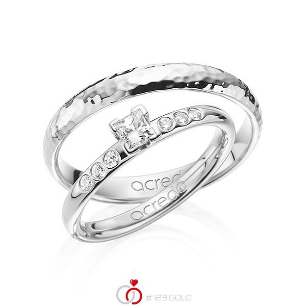 Set in Weissgold 585 mit zus. 0,32 ct. Prinzess-Diamant tw, vs tw, si von acredo - A-1362-1 Set in Weissgold 585 mit zus. 0,32 ct. Prinzess-Diamant tw, vs tw, si von acredo - A-1362-1