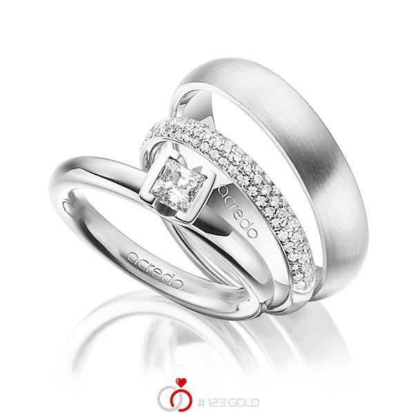 Set in Weißgold 750 mit 0,4 ct. + zus. 0,38 ct. Prinzess-Diamant & Brillant tw, vs tw, si von acredo - A-1435-18 Set in Weißgold 750 mit 0,4 ct. + zus. 0,38 ct. Prinzess-Diamant & Brillant tw, vs tw, si von acredo - A-1435-18