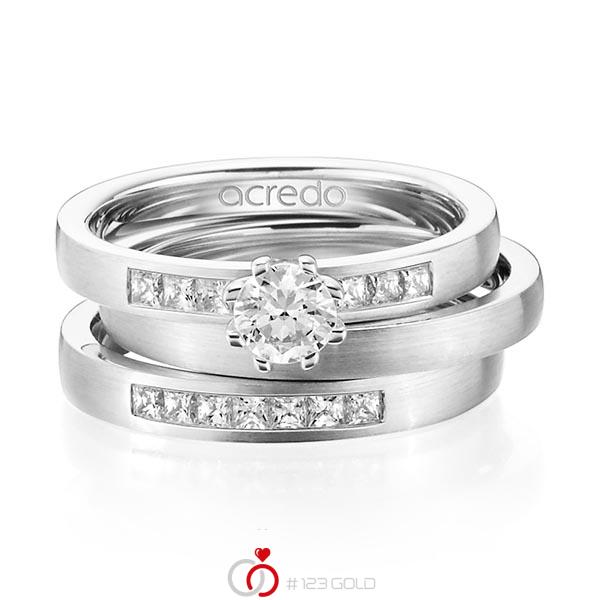 Set in witgoud 14 kt. met 0,4 ct. + in totaal 0,39 ct. Briljant & Princess-Diamant tw,vs tw/si van acredo - A-1440-1 Set in witgoud 14 kt. met 0,4 ct. + in totaal 0,39 ct. Briljant & Princess-Diamant tw,vs tw/si van acredo - A-1440-1