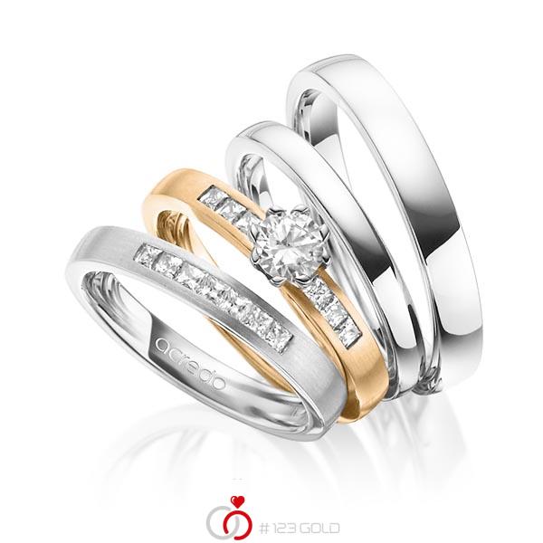 Set in witgoud 14 kt. met 0,4 ct. + in totaal 0,39 ct. Princess-Diamant & Briljant tw/si tw,vs van acredo - A-1419-1 Set in witgoud 14 kt. met 0,4 ct. + in totaal 0,39 ct. Princess-Diamant & Briljant tw/si tw,vs van acredo - A-1419-1