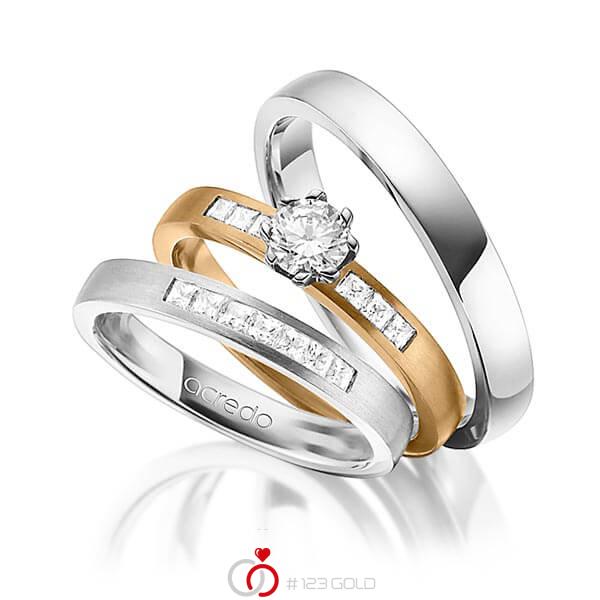 Set in witgoud 14 kt. met 0,4 ct. + in totaal 0,39 ct. Princess-Diamant & Briljant tw/si tw,vs van acredo - A-1433-1 Set in witgoud 14 kt. met 0,4 ct. + in totaal 0,39 ct. Princess-Diamant & Briljant tw/si tw,vs van acredo - A-1433-1