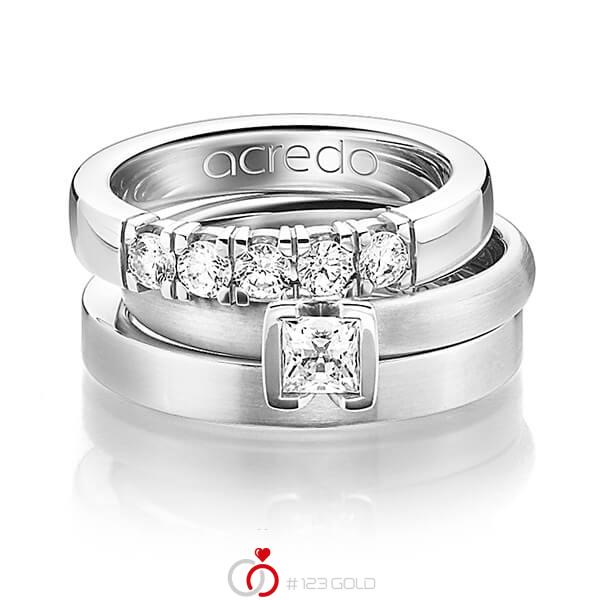 Set in witgoud 14 kt. met 0,4 ct. + in totaal 0,3 ct. Briljant & Princess-Diamant tw,vs van acredo - A-1227-1 Set in witgoud 14 kt. met 0,4 ct. + in totaal 0,3 ct. Briljant & Princess-Diamant tw,vs van acredo - A-1227-1