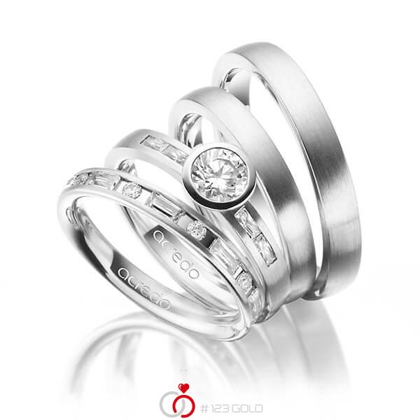 Set in witgoud 14 kt. met 0,5 ct. + in totaal 1,005 ct. Briljant & Baguette-Diamant & Briljanten tw/si tw,vs van acredo - A-1418-2 Set in witgoud 14 kt. met 0,5 ct. + in totaal 1,005 ct. Briljant & Baguette-Diamant & Briljanten tw/si tw,vs van acredo - A-1418-2