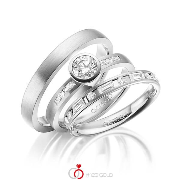Set in witgoud 14 kt. met 0,5 ct. + in totaal 1,005 ct. Briljant & Baguette-Diamant & Briljanten tw/si tw,vs van acredo - A-1434-2 Set in witgoud 14 kt. met 0,5 ct. + in totaal 1,005 ct. Briljant & Baguette-Diamant & Briljanten tw/si tw,vs van acredo - A-1434-2