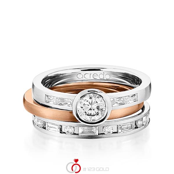 Set in witgoud 14 kt. met 0,5 ct. + in totaal 1,005 ct. Briljanten & Baguette-Diamant & Briljant tw/si tw,vs van acredo - A-1441-1 Set in witgoud 14 kt. met 0,5 ct. + in totaal 1,005 ct. Briljanten & Baguette-Diamant & Briljant tw/si tw,vs van acredo - A-1441-1