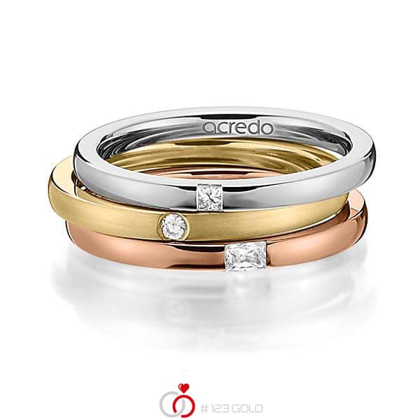 Set in witgoud 14 kt. met in totaal 0,125 ct. Princess-Diamant & Briljant & Baguette-Diamant tw/si tw,vs van acredo - A-1445-1 Set in witgoud 14 kt. met in totaal 0,125 ct. Princess-Diamant & Briljant & Baguette-Diamant tw/si tw,vs van acredo - A-1445-1