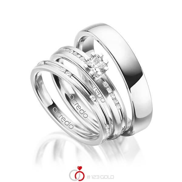 Set in witgoud 14 kt. met in totaal 0,47 ct. Briljant & Princess-Diamant tw/si van acredo - A-1429-5 Set in witgoud 14 kt. met in totaal 0,47 ct. Briljant & Princess-Diamant tw/si van acredo - A-1429-5