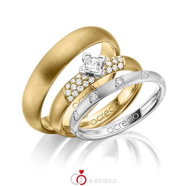 Set in witgoud 14 kt. met in totaal 0,74 ct. Briljant & Princess-Diamant tw/si van acredo - A-1427-1 Set in witgoud 14 kt. met in totaal 0,74 ct. Briljant & Princess-Diamant tw/si van acredo - A-1427-1