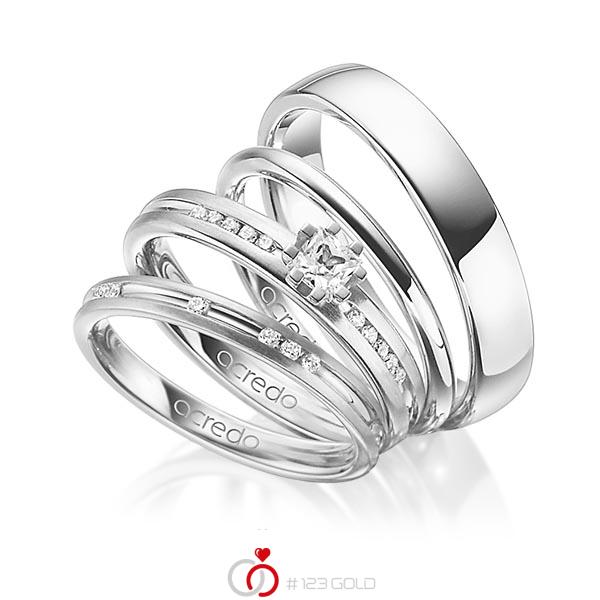 Set in witgoud 18 kt. met in totaal 0,47 ct. Briljant & Princess-Diamant tw/si van acredo - A-1414-12 Set in witgoud 18 kt. met in totaal 0,47 ct. Briljant & Princess-Diamant tw/si van acredo - A-1414-12