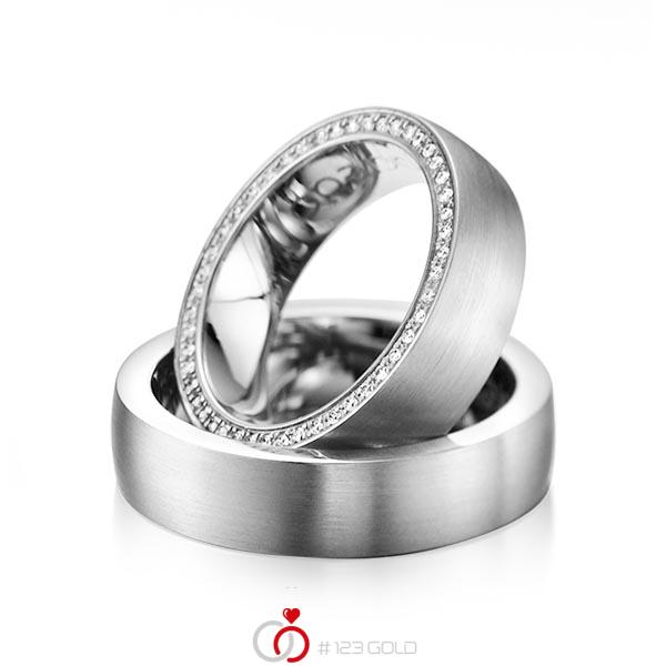 Set klassieke Memoire-trouwringen in grijsgoud 14 kt. volledig gezet met in totaal 0,255 ct. Briljant tw/si van acredo - A-1072-3 Set klassieke Memoire-trouwringen in grijsgoud 14 kt. volledig gezet met in totaal 0,255 ct. Briljant tw/si van acredo - A-1072-3