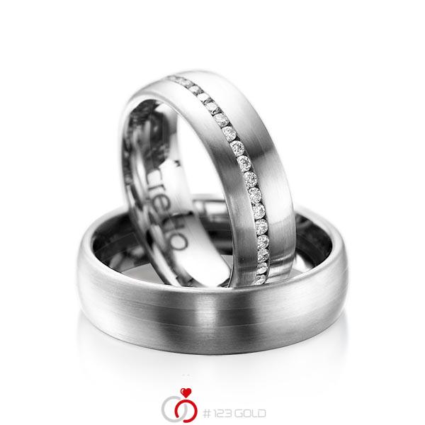 Set klassieke Memoire-trouwringen in grijsgoud 14 kt. volledig gezet met in totaal 0,47 ct. Briljant tw/si van acredo - A-1014-7 Set klassieke Memoire-trouwringen in grijsgoud 14 kt. volledig gezet met in totaal 0,47 ct. Briljant tw/si van acredo - A-1014-7