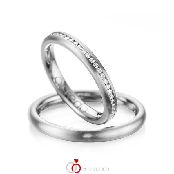 Set klassieke Memoire-trouwringen in grijsgoud 14 kt. volledig gezet met in totaal 0,48 ct. Briljant tw/si van acredo - A-1074-6 Set klassieke Memoire-trouwringen in grijsgoud 14 kt. volledig gezet met in totaal 0,48 ct. Briljant tw/si van acredo - A-1074-6