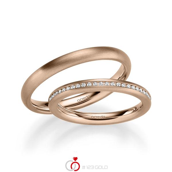 Set klassieke Memoire-trouwringen in roodgoud 14 kt. volledig gezet met in totaal 0,295 ct. Briljant tw/si van acredo - A-1074-10 Set klassieke Memoire-trouwringen in roodgoud 14 kt. volledig gezet met in totaal 0,295 ct. Briljant tw/si van acredo - A-1074-10