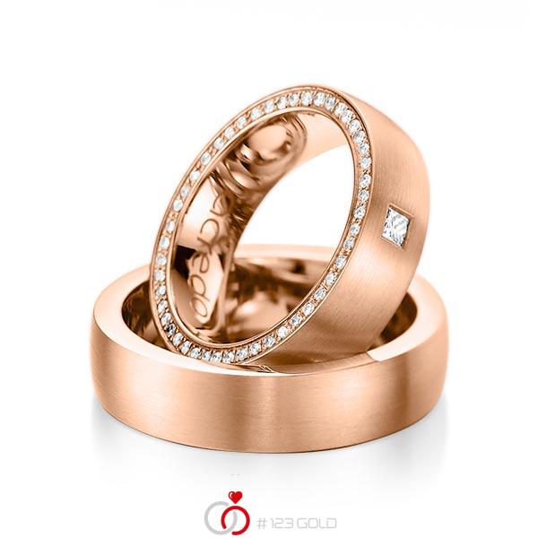 Set klassieke Memoire-trouwringen in roodgoud 14 kt. volledig gezet met in totaal 0,355 ct. Princess-Diamant & Briljant tw,vs tw/si van acredo - A-1071-6 Set klassieke Memoire-trouwringen in roodgoud 14 kt. volledig gezet met in totaal 0,355 ct. Princess-Diamant & Briljant tw,vs tw/si van acredo - A-1071-6
