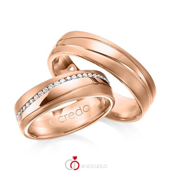 Set Klassieke Memoire-trouwringen in roodgoud 14 kt. volledig gezet met in totaal 0,4 ct. Briljant tw/si van acredo - A-1153-7 Set Klassieke Memoire-trouwringen in roodgoud 14 kt. volledig gezet met in totaal 0,4 ct. Briljant tw/si van acredo - A-1153-7