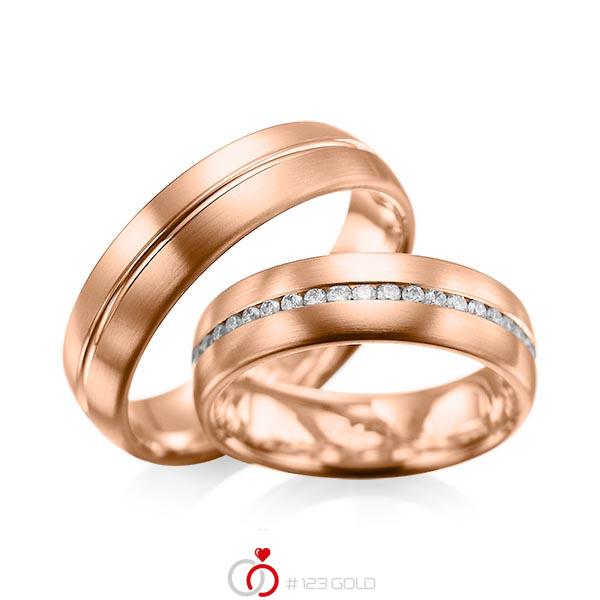 Set Klassieke Memoire-trouwringen in roodgoud 14 kt. volledig gezet met in totaal 0,615 ct. Briljant tw/si van acredo - A-1031-8 Set Klassieke Memoire-trouwringen in roodgoud 14 kt. volledig gezet met in totaal 0,615 ct. Briljant tw/si van acredo - A-1031-8