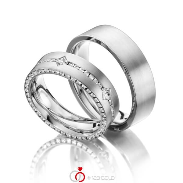 Set Klassieke Memoire Trouwringen In Wit 9 Kt Goudhoudend Metaal 37 5 Volledig Gezet Met In Totaal 1 39 Ct Briljant Princess Diamant Tw Si Van Steinberg