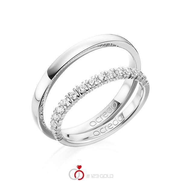 Set klassieke Memoire-trouwringen in witgoud 14 kt. half gezet met in totaal 0,32 ct. Briljant tw/si van acredo - A-1384-1 Set klassieke Memoire-trouwringen in witgoud 14 kt. half gezet met in totaal 0,32 ct. Briljant tw/si van acredo - A-1384-1