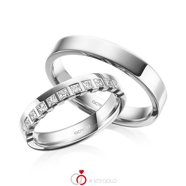 Set klassieke Memoire-trouwringen in witgoud 14 kt. half gezet met in totaal 0,36 ct. tw,vs van acredo - A-2109-5 Set klassieke Memoire-trouwringen in witgoud 14 kt. half gezet met in totaal 0,36 ct. tw,vs van acredo - A-2109-5