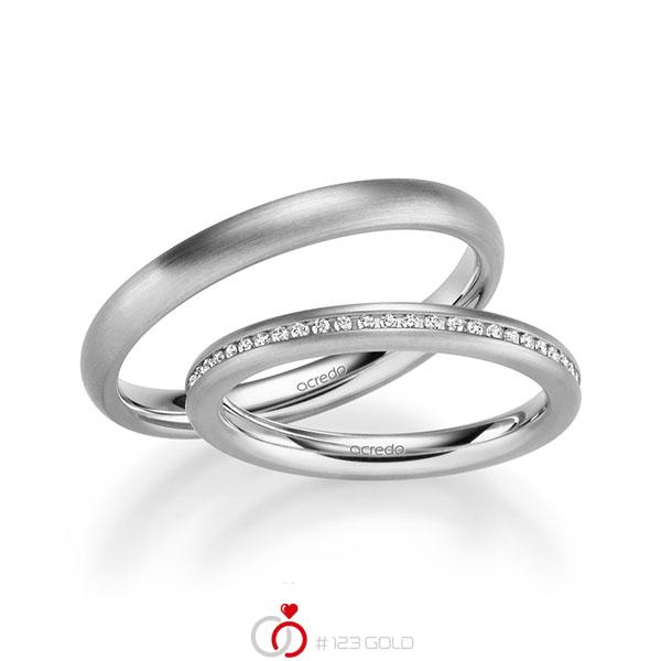 Set klassieke Memoire-trouwringen in witgoud 14 kt. volledig gezet met in totaal 0,295 ct. Briljant tw/si van acredo - A-1074-11 Set klassieke Memoire-trouwringen in witgoud 14 kt. volledig gezet met in totaal 0,295 ct. Briljant tw/si van acredo - A-1074-11