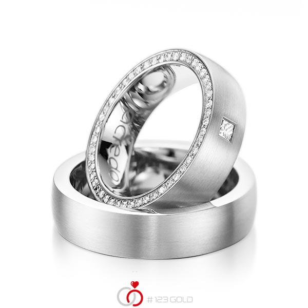 Set klassieke Memoire-trouwringen in witgoud 14 kt. volledig gezet met in totaal 0,355 ct. Princess-Diamant & Briljant tw,vs tw/si van acredo - A-1071-1 Set klassieke Memoire-trouwringen in witgoud 14 kt. volledig gezet met in totaal 0,355 ct. Princess-Diamant & Briljant tw,vs tw/si van acredo - A-1071-1