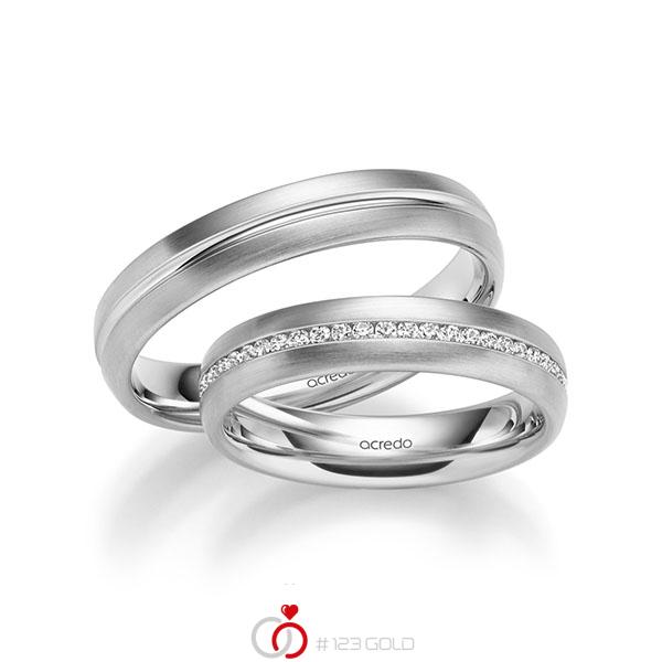 Set Klassieke Memoire-trouwringen in witgoud 14 kt. volledig gezet met in totaal 0,392 ct. Briljant tw/si van acredo - A-1031-18 Set Klassieke Memoire-trouwringen in witgoud 14 kt. volledig gezet met in totaal 0,392 ct. Briljant tw/si van acredo - A-1031-18
