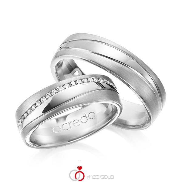 Set Klassieke Memoire-trouwringen in witgoud 14 kt. volledig gezet met in totaal 0,4 ct. Briljant tw/si van acredo - A-1153-4 Set Klassieke Memoire-trouwringen in witgoud 14 kt. volledig gezet met in totaal 0,4 ct. Briljant tw/si van acredo - A-1153-4