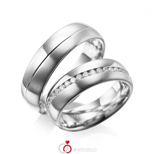 Set Klassieke Memoire-trouwringen in witgoud 14 kt. volledig gezet met in totaal 0,76 ct. Briljant tw/si van acredo - A-1100-2 Set Klassieke Memoire-trouwringen in witgoud 14 kt. volledig gezet met in totaal 0,76 ct. Briljant tw/si van acredo - A-1100-2