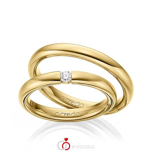 Set klassieke trouwringen in buiten geelgoud 14 kt. , binnen geelgoud 14 kt. met in totaal 0,08 ct. Briljant tw/si van acredo - A-1464-6 Set klassieke trouwringen in buiten geelgoud 14 kt. , binnen geelgoud 14 kt. met in totaal 0,08 ct. Briljant tw/si van acredo - A-1464-6