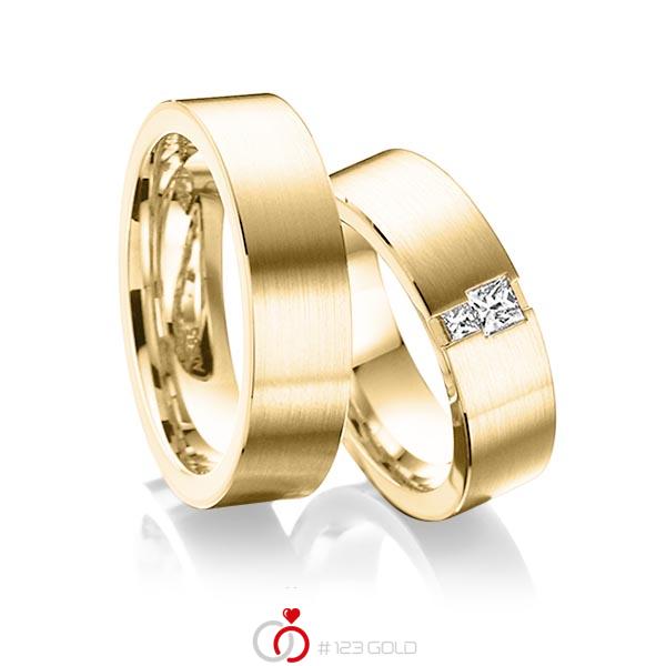 Set klassieke trouwringen in buiten geelgoud 14 kt. , binnen geelgoud 14 kt. met in totaal 0,2 ct. Princess-Diamant tw/si van acredo - A-6014-8 Set klassieke trouwringen in buiten geelgoud 14 kt. , binnen geelgoud 14 kt. met in totaal 0,2 ct. Princess-Diamant tw/si van acredo - A-6014-8