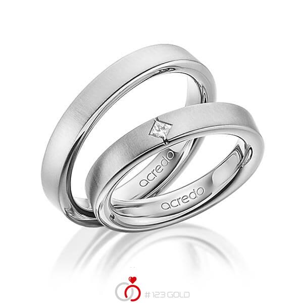 Set klassieke trouwringen in buiten grijsgoud 14 kt. , binnen grijsgoud 14 kt. met in totaal 0,05 ct. Princess-Diamant tw/si van acredo - A-1468-5 Set klassieke trouwringen in buiten grijsgoud 14 kt. , binnen grijsgoud 14 kt. met in totaal 0,05 ct. Princess-Diamant tw/si van acredo - A-1468-5
