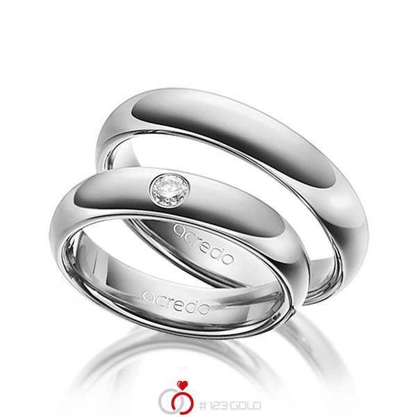 Set klassieke trouwringen in buiten grijsgoud 14 kt. , binnen grijsgoud 14 kt. met in totaal 0,1 ct. Briljant tw/si van acredo - A-1469-6 Set klassieke trouwringen in buiten grijsgoud 14 kt. , binnen grijsgoud 14 kt. met in totaal 0,1 ct. Briljant tw/si van acredo - A-1469-6