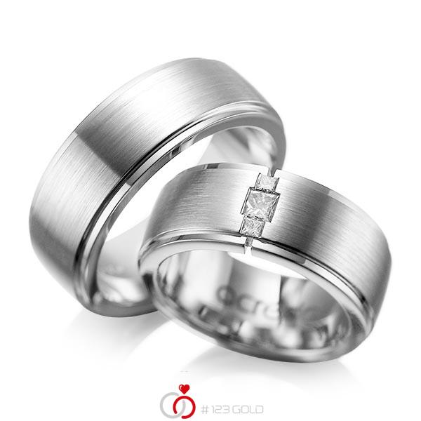 Set Klassieke trouwringen in buiten grijsgoud 14 kt. , binnen grijsgoud 14 kt. met in totaal 0,21 ct. Princess-Diamant tw/si van acredo - A-1087-11 Set Klassieke trouwringen in buiten grijsgoud 14 kt. , binnen grijsgoud 14 kt. met in totaal 0,21 ct. Princess-Diamant tw/si van acredo - A-1087-11