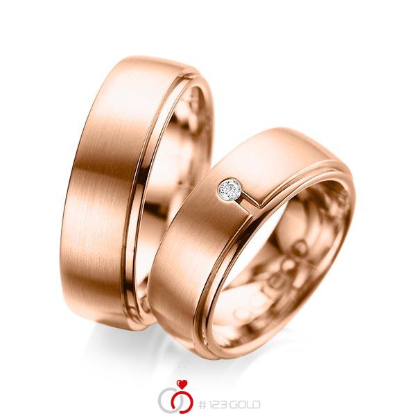 Set Klassieke trouwringen in buiten roodgoud 14 kt. , binnen roodgoud 14 kt. met in totaal 0,03 ct. Briljant tw/si van acredo - A-1090-10 Set Klassieke trouwringen in buiten roodgoud 14 kt. , binnen roodgoud 14 kt. met in totaal 0,03 ct. Briljant tw/si van acredo - A-1090-10