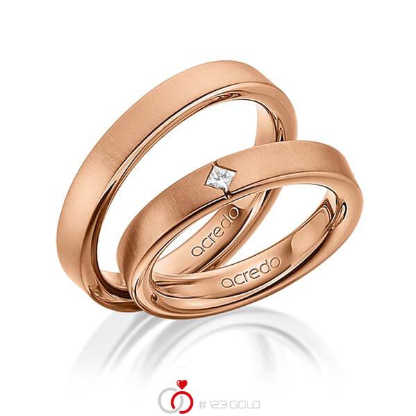 Set klassieke trouwringen in buiten roodgoud 14 kt. , binnen roodgoud 14 kt. met in totaal 0,05 ct. Princess-Diamant tw/si van acredo - A-1468-7 Set klassieke trouwringen in buiten roodgoud 14 kt. , binnen roodgoud 14 kt. met in totaal 0,05 ct. Princess-Diamant tw/si van acredo - A-1468-7