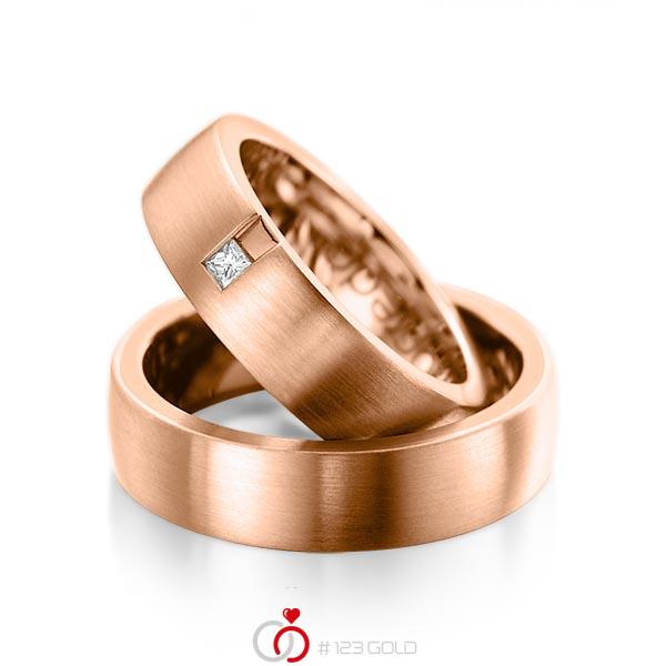 Set klassieke trouwringen in buiten roodgoud 14 kt. , binnen roodgoud 14 kt. met in totaal 0,06 ct. Princess-Diamant tw/si van acredo - A-1091-6 Set klassieke trouwringen in buiten roodgoud 14 kt. , binnen roodgoud 14 kt. met in totaal 0,06 ct. Princess-Diamant tw/si van acredo - A-1091-6