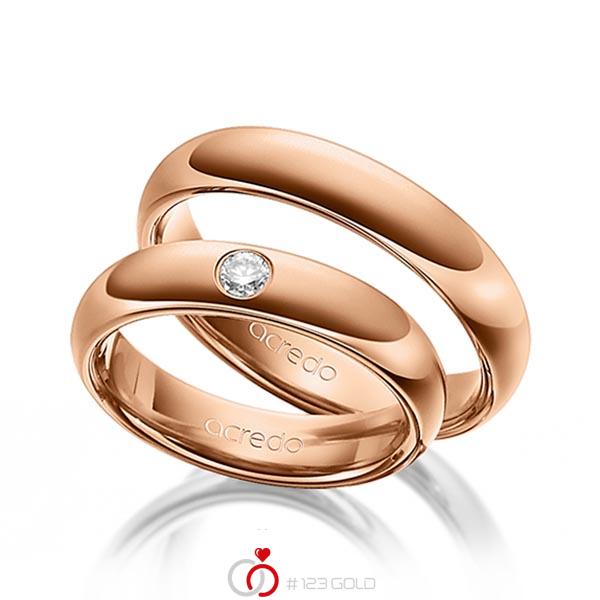 Set klassieke trouwringen in buiten roodgoud 14 kt. , binnen roodgoud 14 kt. met in totaal 0,1 ct. Briljant tw/si van acredo - A-1469-8 Set klassieke trouwringen in buiten roodgoud 14 kt. , binnen roodgoud 14 kt. met in totaal 0,1 ct. Briljant tw/si van acredo - A-1469-8