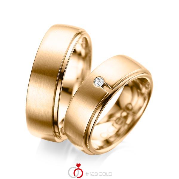Set Klassieke trouwringen in buiten roségoud 14 kt. , binnen roségoud 14 kt. met in totaal 0,03 ct. Briljant tw/si van acredo - A-1090-9 Set Klassieke trouwringen in buiten roségoud 14 kt. , binnen roségoud 14 kt. met in totaal 0,03 ct. Briljant tw/si van acredo - A-1090-9