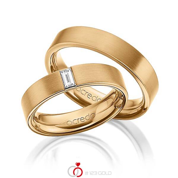 Set klassieke trouwringen in buiten roségoud 14 kt. , binnen roségoud 14 kt. met in totaal 0,2 ct. Baguette-Diamant tw,vs van acredo - A-1470-5 Set klassieke trouwringen in buiten roségoud 14 kt. , binnen roségoud 14 kt. met in totaal 0,2 ct. Baguette-Diamant tw,vs van acredo - A-1470-5