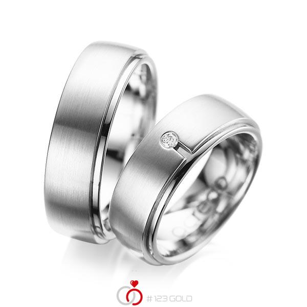 Set Klassieke trouwringen in buiten witgoud 14 kt. , binnen witgoud 14 kt. met in totaal 0,03 ct. Briljant tw/si van acredo - A-1090-12 Set Klassieke trouwringen in buiten witgoud 14 kt. , binnen witgoud 14 kt. met in totaal 0,03 ct. Briljant tw/si van acredo - A-1090-12