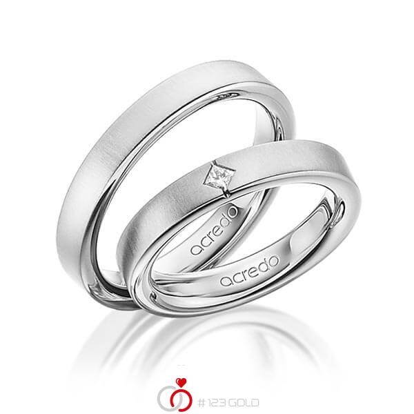 Set klassieke trouwringen in buiten witgoud 14 kt. , binnen witgoud 14 kt. met in totaal 0,05 ct. Princess-Diamant tw/si van acredo - A-1468-8 Set klassieke trouwringen in buiten witgoud 14 kt. , binnen witgoud 14 kt. met in totaal 0,05 ct. Princess-Diamant tw/si van acredo - A-1468-8