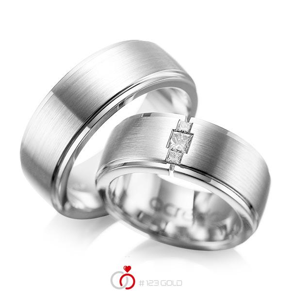Set Klassieke trouwringen in buiten witgoud 14 kt. , binnen witgoud 14 kt. met in totaal 0,21 ct. Princess-Diamant tw/si van acredo - A-1087-7 Set Klassieke trouwringen in buiten witgoud 14 kt. , binnen witgoud 14 kt. met in totaal 0,21 ct. Princess-Diamant tw/si van acredo - A-1087-7