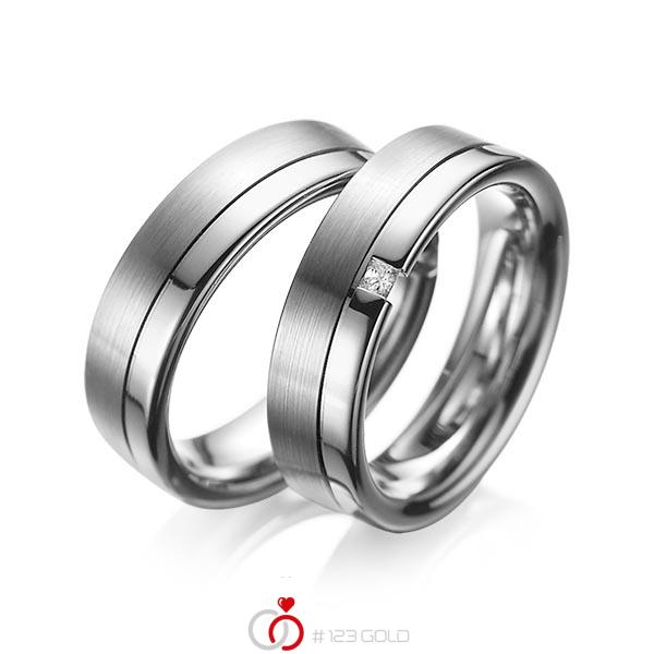 Set Klassieke trouwringen in dark grey gold 14 kt. met in totaal 0,04 ct. Princess-Diamant tw/si van acredo - A-1064-11 Set Klassieke trouwringen in dark grey gold 14 kt. met in totaal 0,04 ct. Princess-Diamant tw/si van acredo - A-1064-11