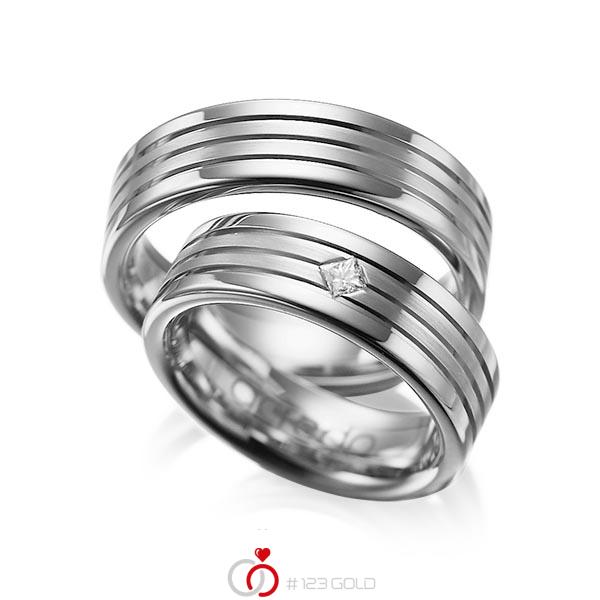 Set Klassieke trouwringen in dark grey gold 14 kt. met in totaal 0,08 ct. Princess-Diamant tw/si van acredo - A-1023-10 Set Klassieke trouwringen in dark grey gold 14 kt. met in totaal 0,08 ct. Princess-Diamant tw/si van acredo - A-1023-10