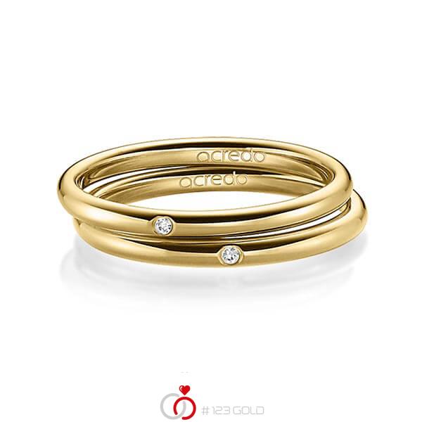 Set klassieke trouwringen in geelgoud 14 kt. met in totaal 0,02 ct. Briljant tw/si van acredo - A-1389-5 Set klassieke trouwringen in geelgoud 14 kt. met in totaal 0,02 ct. Briljant tw/si van acredo - A-1389-5