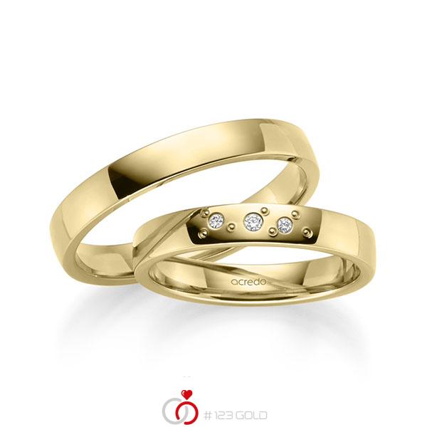 Set klassieke trouwringen in geelgoud 14 kt. met in totaal 0,031 ct. Briljant tw/si van acredo - S-1253-5 Set klassieke trouwringen in geelgoud 14 kt. met in totaal 0,031 ct. Briljant tw/si van acredo - S-1253-5